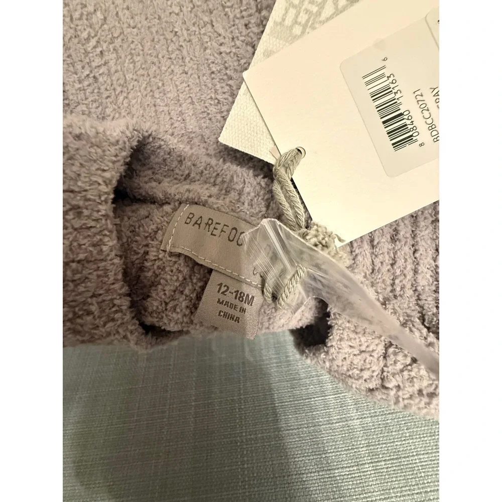 Barefoot Dreams Baby 12-18M CozyChic Jumpsuit Beanie Bear Buddy Set Dove Gray